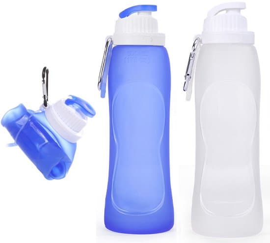2-pack 500 ml hopfällbara sportvattenflaskor i silikon - med karbinhake