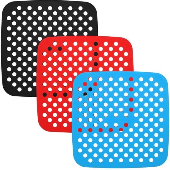 Airfryermatta, silikon airfryerfoder, 19cm, återanvändbar silikonmatta, fyrkantig non-stick beläggning, innerfoder, matta (svart, blå + röd).