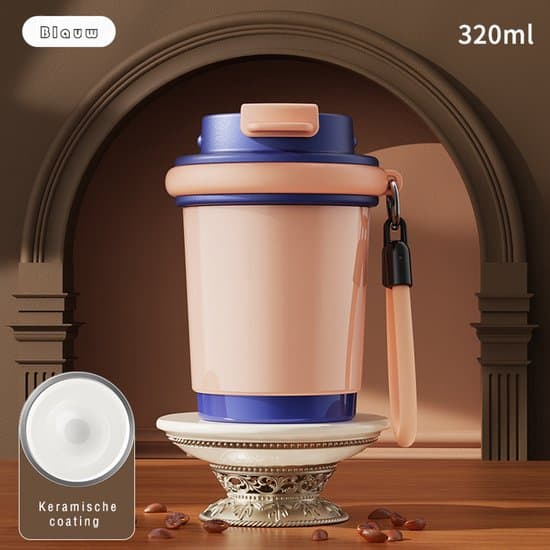 320 ml Mini Isolerad Termosmugg med Keramisk Foder (körsbärsblå), läckagesäker resemugg.