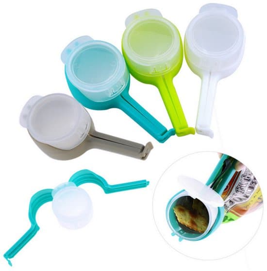 4 st plastpåsförslutningsklämmor med hällpip (blå)