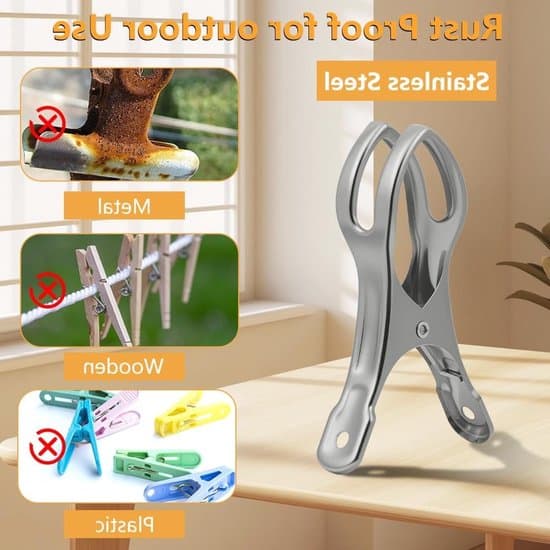 Badehåndklædeklemmer i rustfrit stål - 12 stk. vindtætte - Robust design