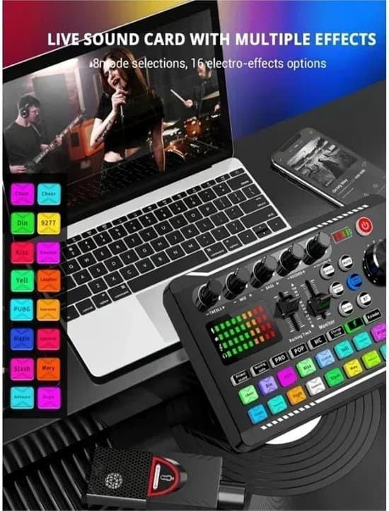 DJ Mixer Lydkort - Live Interface - Podcasting Streaming - Dobbelt DSP Chip - 1 kg - Sort