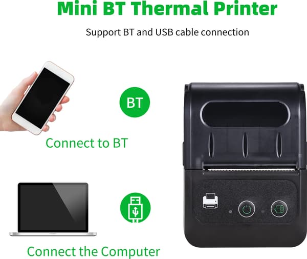 Bluetooth 58 mm 2-tommer termisk kvitteringsprinter, mini USB-interface, understøtter mobil udskrivning.