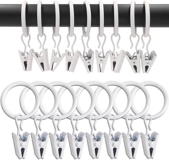45-dele 7,5x3,8 cm hvide metalgardinringe med clips