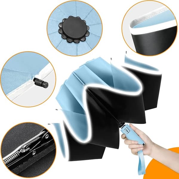 Automatisk foldbar parasol - 10 ribber - blå