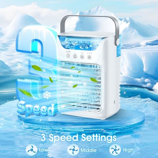 4-i-1 Bärbar Luftkonditionering, 700 ml, 2-dimma, 3-timer, 7-färgs LED