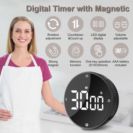 Digital køkkentimer — Visuel timer — Stort LED-display — Selvkørende timer — Køkkentimer — Sort