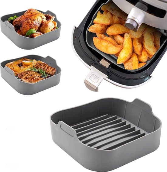 Airfryer tilbehør, silikone bageform, 20cm, med handsker/børste, Grå