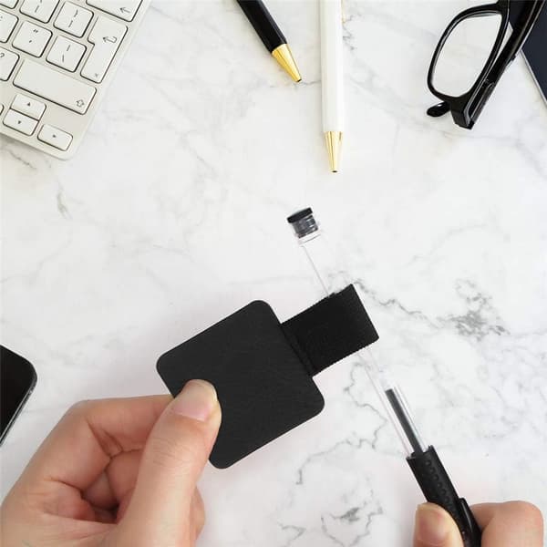 12-pak selvklæbende blyantcovers med elastisk ringdesign, velegnet til notesbøger, dagbøger og kalendere (sort)