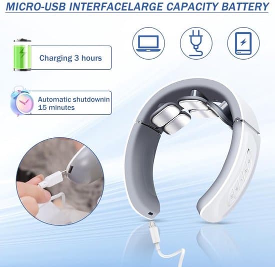 Hvid 6-hoveds smart nakkemassager med 42°C varmeterapi og 6 tilstande