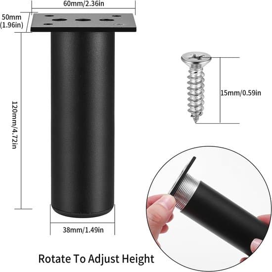 Møbelben 12 cm, aluminiumslegering til stole, borde og skabe - 4 stk. sorte
