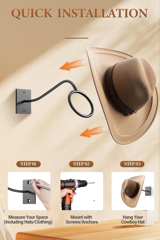 Vægstativ til cowboyhatte - 4 stk. - Sort