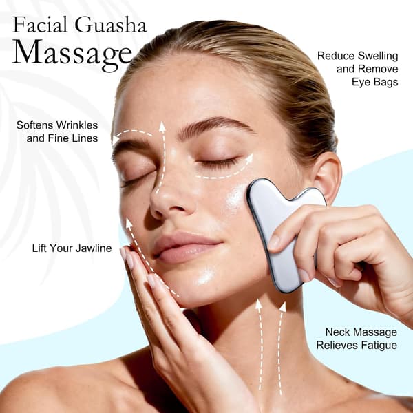 Ansigtsmassager i rustfrit stål gua sha sten, velegnet til ansigt, øjne, hals og krop.
