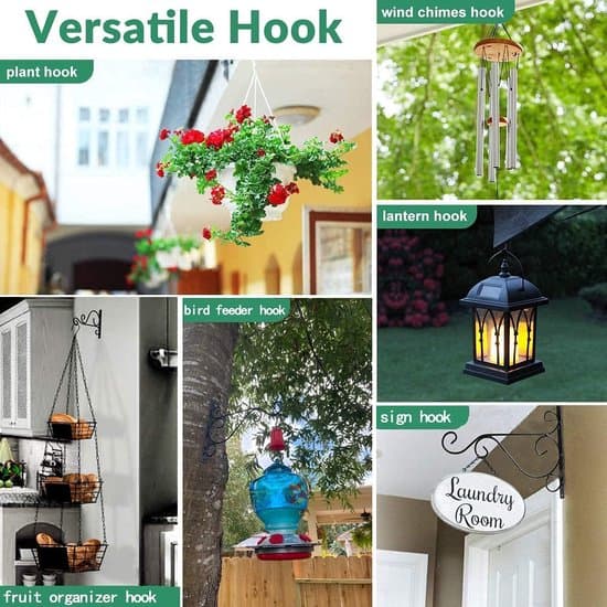 2-pack väggmonterade svarta metallkrokar för växter/lyktor