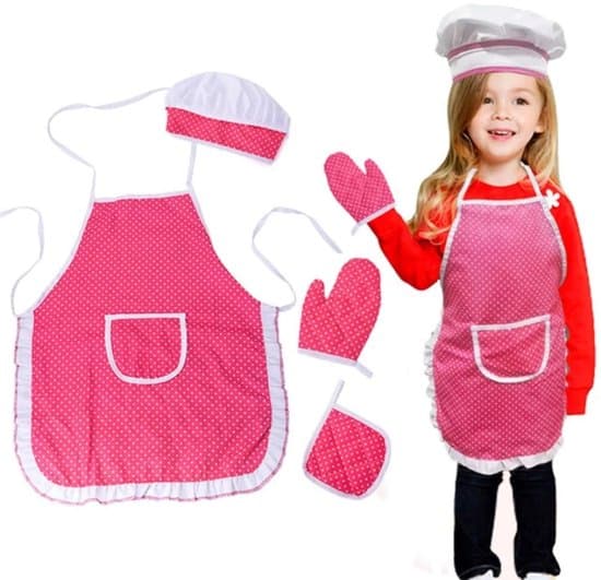 Børneforklæde - Køkkenforklæde - Kokkesæt - Pink - 47cm x 38cm