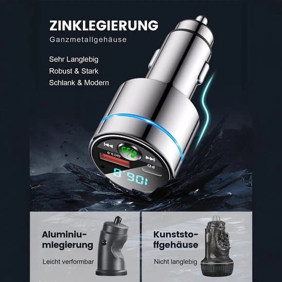 Bil FM-sender, Bluetooth 5.3, PD30W & QC3.0 Hurtigopladning, Støjreducerende Håndfri, Ringindikator (Sort)
