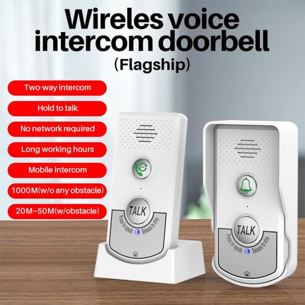 Dørklokke-intercomsystem til hjemmet, tovejs trådløs intercom mellem rum, langtidsholdbar