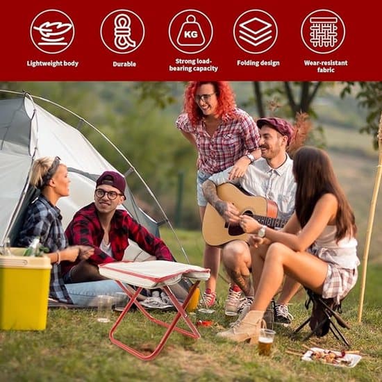 Teleskopisk foldbar camping-/vandrestol - Hvid/rød