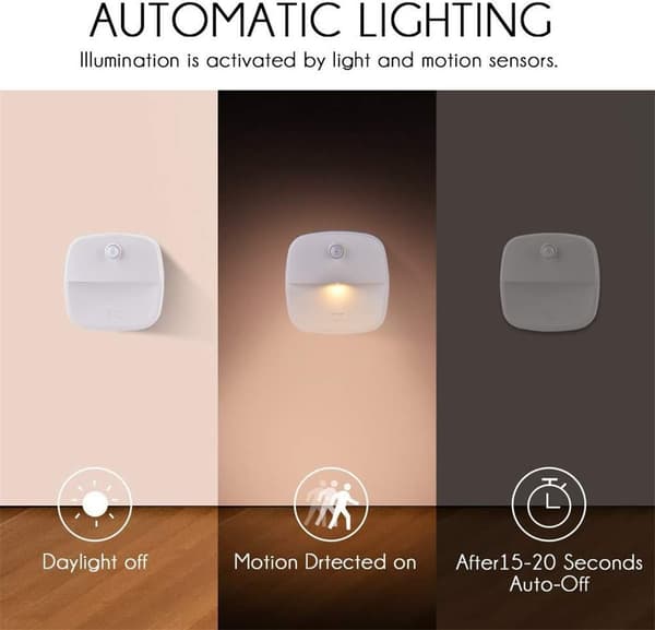 LED Natlamper, 3-pak, Smarte Sensor LED Natlamper, Bevægelsessensor Lys, Velegnet til Soveværelsesskabslamper