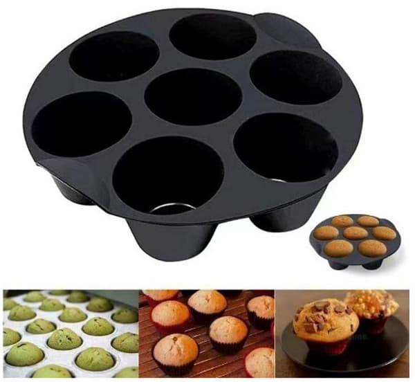 7-kops silikone bageform - 20cm/17.5cm - Non-stick/BPA-fri - Sort