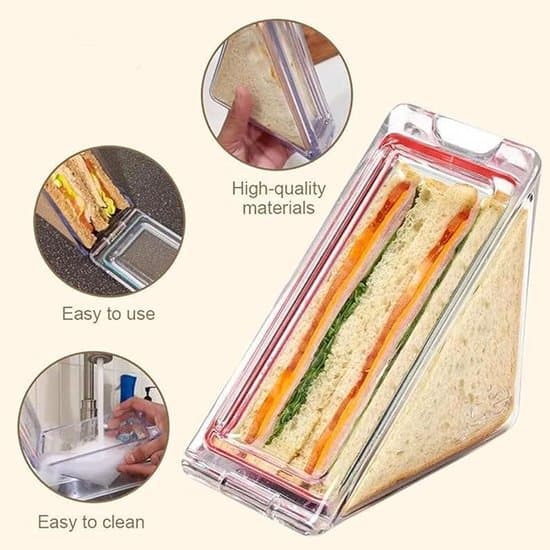 Matlåda, 2 delar, Lunchlåda, Triangulär smörgåsbehållare, Transparent smörgåslåda, Triangulär smörgåslåda, Lätt och läckagesäker