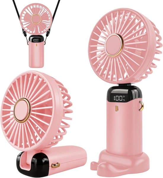 Pink Bærbar USB Genopladelig Sammenfoldelig Mini Bordventilator med LED-display