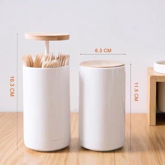 2-pack Push-to-Lock Bomullspinne Förvaringslåda med Lock, Q-Tip Dispenser för Badrum