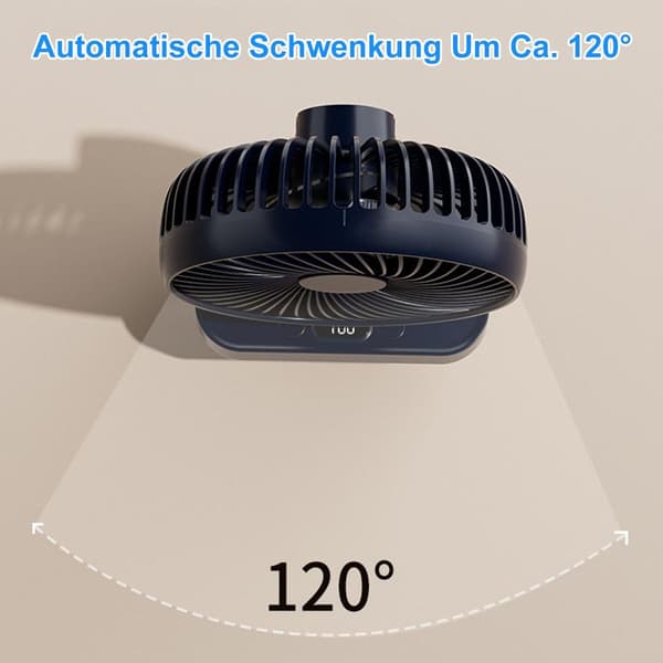 Mørkeblå 30dB Stille Auto Oscillerende Bordventilator USB-C 4-Hastigheds LED-Display