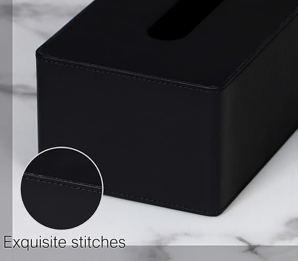 Rektangulær PU-læder tissueboks, badeværelsesdekoration, toiletbord tissueboks (sort)