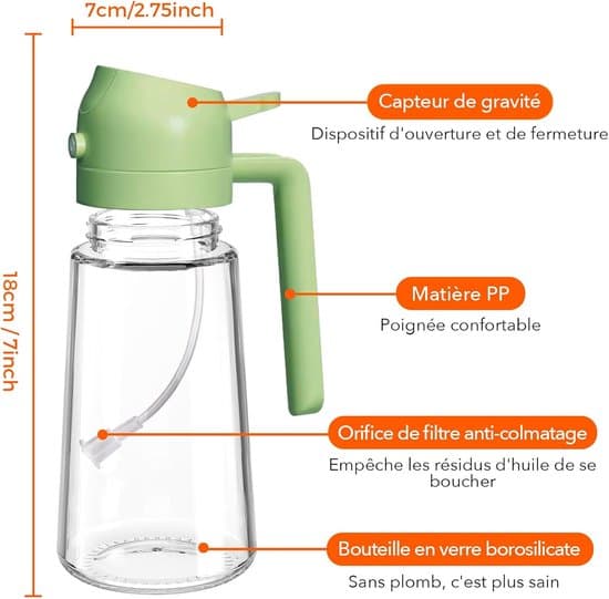 2-i-1 glas olivenoliedispenser, 470 ml, spray/hæld til køkken, airfryer, grill (grøn)