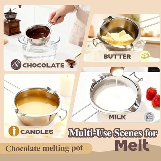 480 ml dobbeltkedel/smeltedigel i rustfrit stål - til chokolade/lys-fremstilling