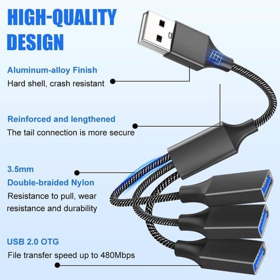 USB-splitterkabel - 3-i-1 - Laddningsförlängning/dataförlängare - För Mac/Xbox/PS4/PS5/laptops