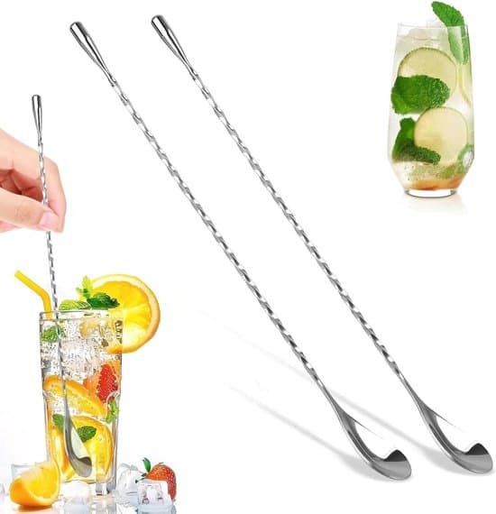 Cocktail røreskeer i rustfrit stål, spiraldesign, langt håndtag, til omrøring af drinks, til bartendere