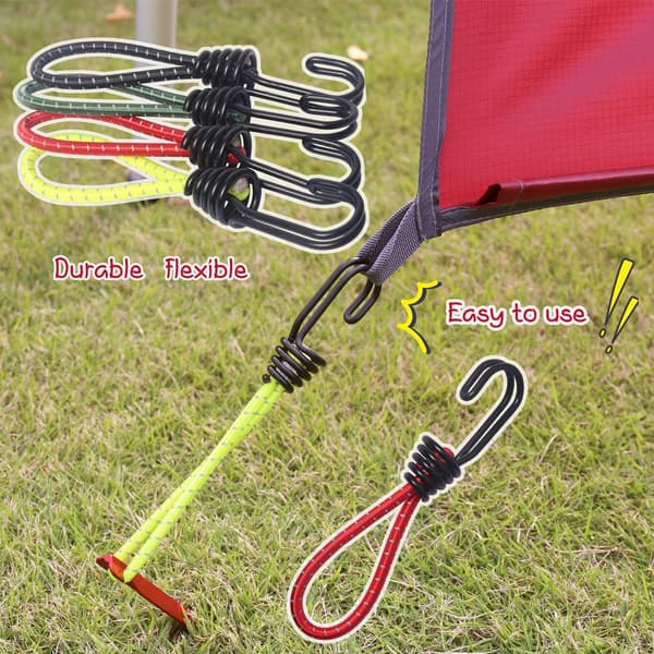8 elastiske snorkroge til telte, velegnet til camping og telte.