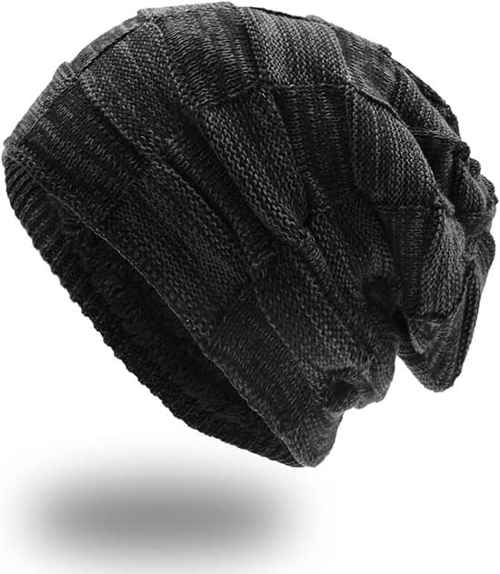 Vinterstickad mössa – Lång – Unisex – Extra mjukt fleecefoder – 25*23cm – Svart