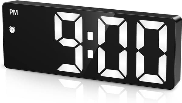 Digital väckarklocka, stor LED-display, USB/batteri, röststyrning