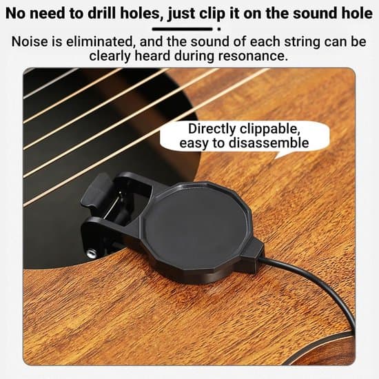 Gitarr Clip-on Pickup - Akustisk Gitarr Pickup - Instrumentförstärkning - Enkel Installation - 2.5m Kabel - Svart
