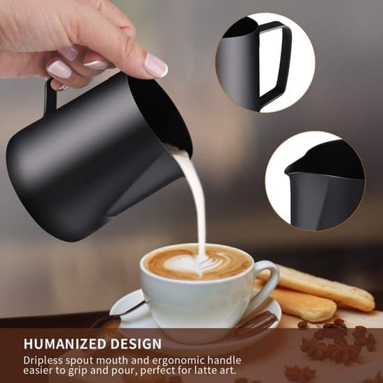 Sort 350 ml mælkeskummer i rustfrit stål til espresso og cappuccino