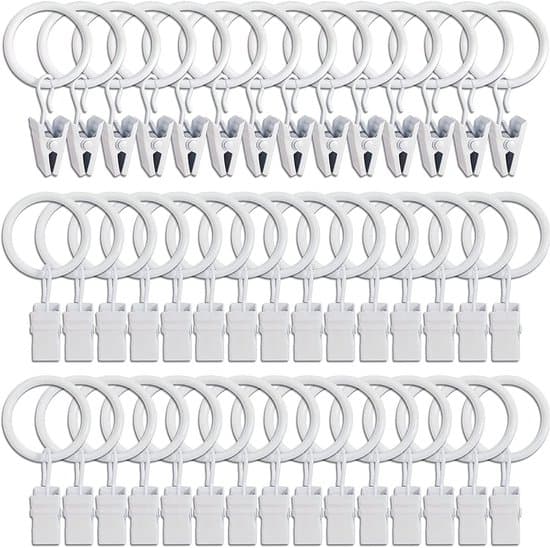 45-dele 7,5x3,8 cm hvide metalgardinringe med clips