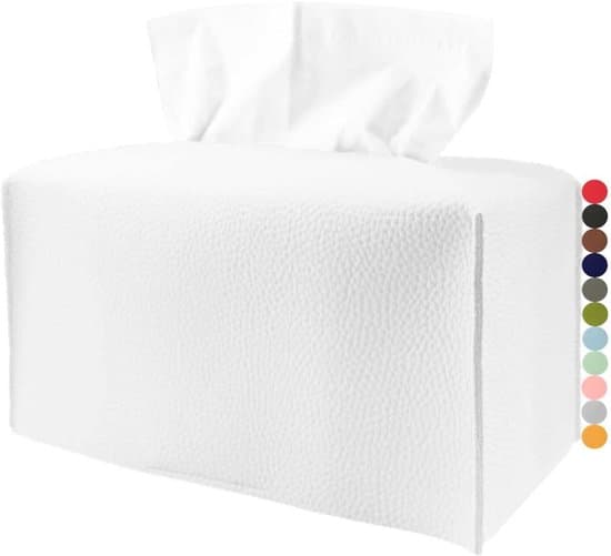 Extra stor rektangulär näsdukshållare med bas, vit konstläder för badrum, hem, bil, kontor