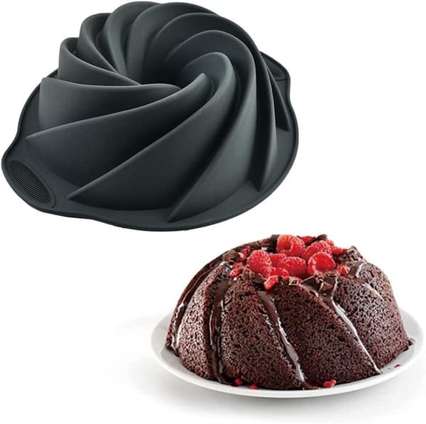 22 cm rund non-stick silikone bageform - Bundtkageform, muffinform, buddingform - donutkageform, mørkegrå.