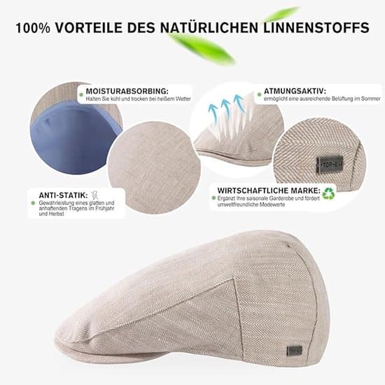 Lättviktsmössa i bomullslinne med andningsbar retro-baskerdesign