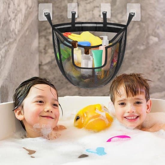 Badelegetøjsopbevaring - Babybadeorganizer - Badeværelsesoprydning - Hurtigtørrende net - 36 x 46 cm - Sort