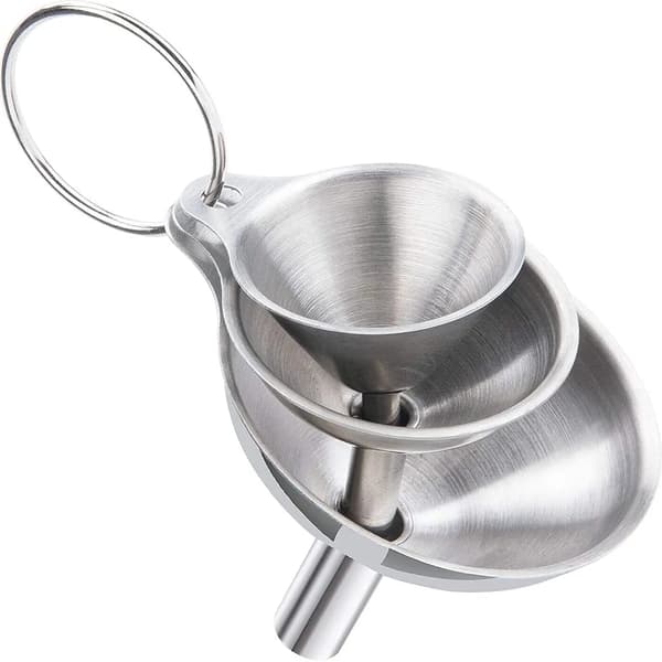 Miniature tragtsæt, 3 tragte i rustfrit stål, 3 størrelser, sølv