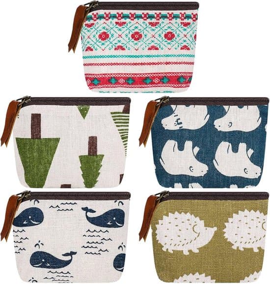Set med 5 Mini Canvas Plånböcker, Barnmyntväskor, Multifunktionella Kosmetikväskor med Dragkedja, Flerfärgad.