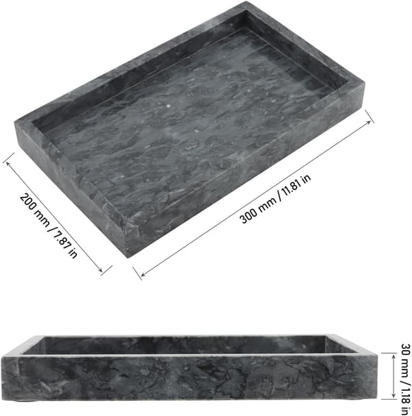 Rektangulär grå marmorbricka, 30 x 20 cm, dekorativ tvättställsbricka