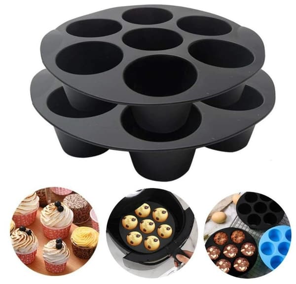 7-kops silikone bageform - 20cm/17.5cm - Non-stick/BPA-fri - Sort
