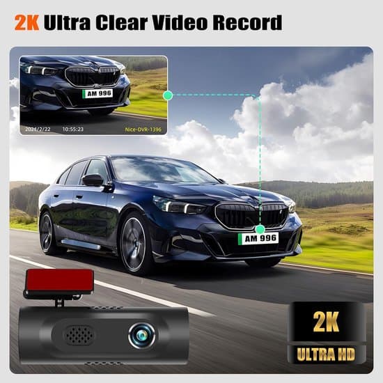 Bil Dashcam, 2K WiFi App-kontroll, Främre & Interiör Dashcam med 64GB SD-kort, 1.5\" Display, Stöder Parkeringsövervakning, G-Sensor, Loop-inspelning