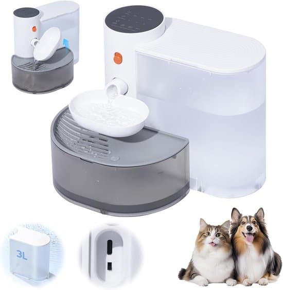 Trådløs kattefontæne 3L – Lydløs, timer, vandmængde, til kat/hund