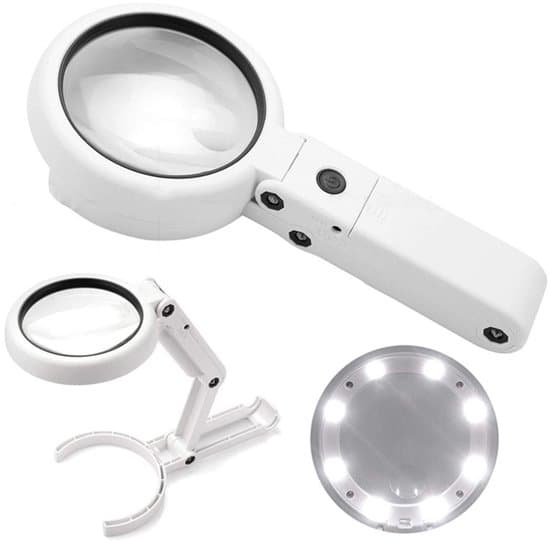 USB Uppladdningsbart Vikbart Förstoringsglas med 8 LED (5x/11x)
